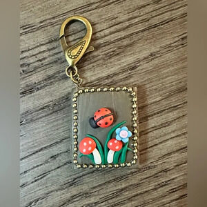 Lady Bug And Mushrooms Book Handbag Charm Key Ring